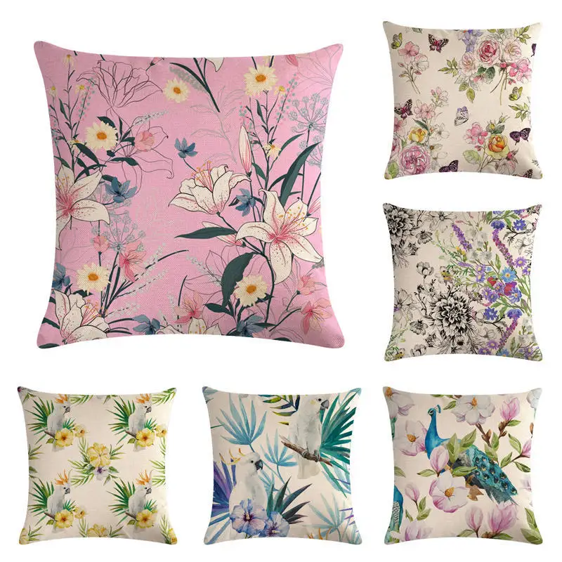

45cm*45cm flowers linen throw pillow covers couch cushion cover home decor pillow