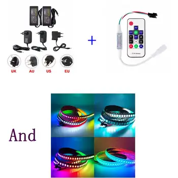 

1-2m WS2812B 144 Pixels/Leds/m WS2812 IC Smart 5050 RGB Strip Light With 14Key Controller And DC5V 6/10A Power Supply Kit