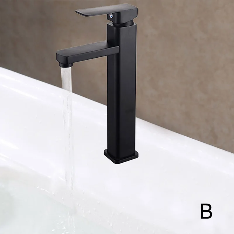 Ванная раковина кран черный раковина кран цинковый сплав квадратный одно отверстие горячей и холодной бассейна кран BDF99 - Цвет: B