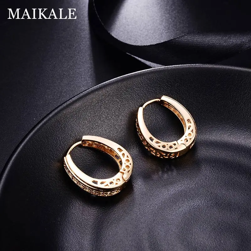 MAIKALE, Модные полые золотые серебряные серьги-кольца, кубический цирконий, маленькие круглые серьги для женщин, ювелирные изделия, аксессуары, подарки