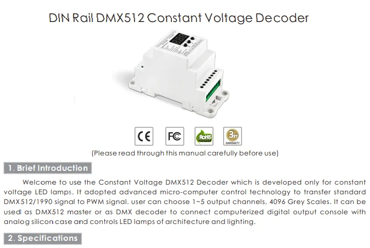 BC-834-DIN-RJ45 DC12-24V вход 6А* 4CH выход, din-рейка 4CH постоянное напряжение DMX512/1990 Декодер контроллер для светодиодной ленты, лампы
