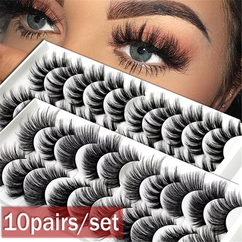 

8styles 10Pairs Multipack Natural False Eyelashes Soft Cross Mink Lashes Multilayer Fake Mink