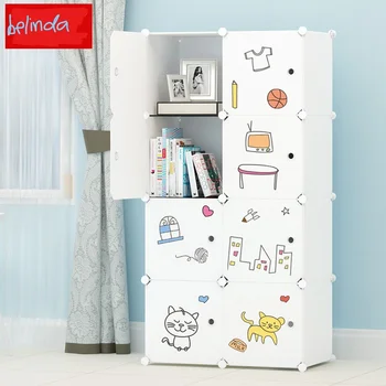 

DIY Simple bookcase plastic with door creative locker modern simple elementary school children free combination bookshelf