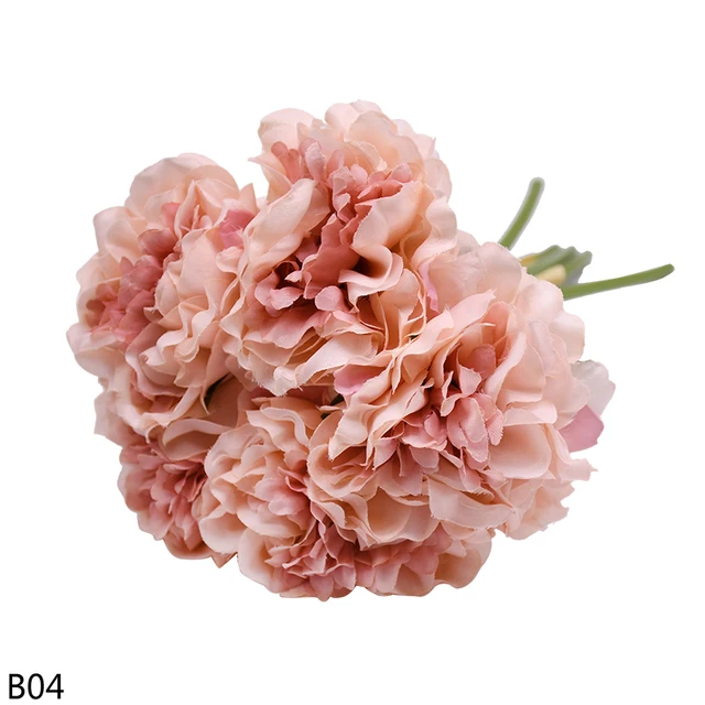 8cm 5Heads Hydrangea Artificial Flowers High Quality Silk Blooming Peony Fake Flower White Wedding Flowers Bouquet Home Decor B04-peach pink
