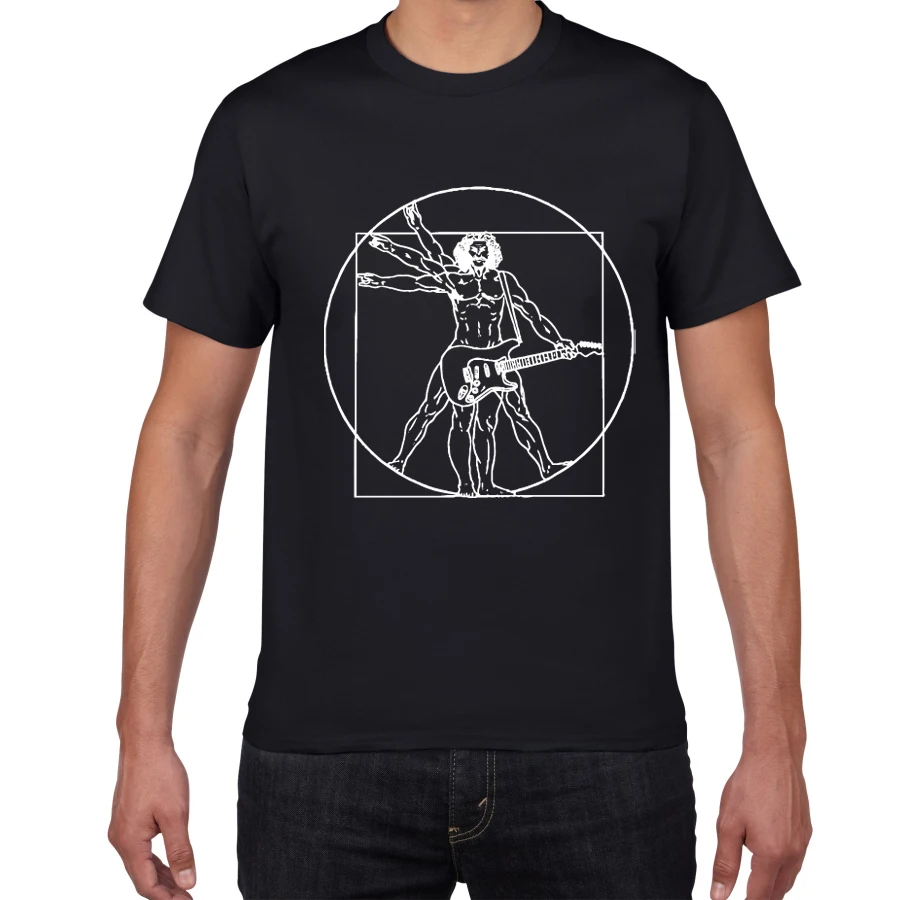 Забавная футболка с гитарой да Винчи Мужская рок-группа витрувиан винтажная графическая музыка Новинка уличная Мужская футболка мужская футболка homme - Цвет: W555MT black