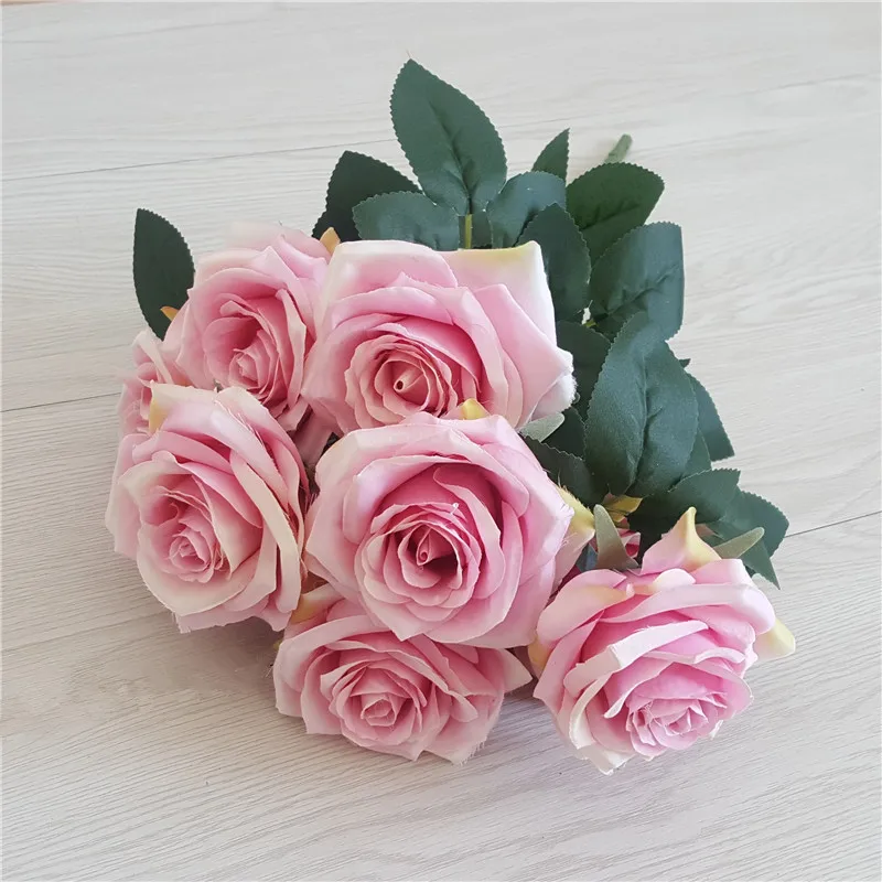 

10 Heads Roses Artificial Flowers Decoration Wedding Hand Holding Flowers Home Decoration Accessories Fake Rose Flower Bouquet