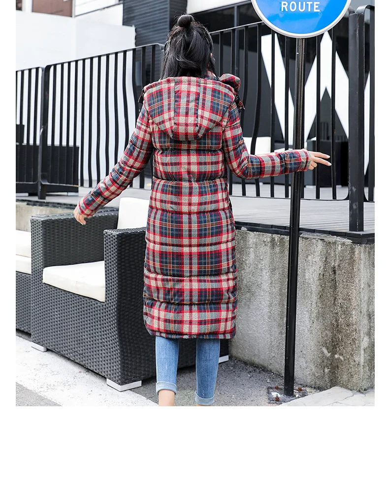 Женский пуховик, уникальный дизайн, клетчатое стильное пальто, женская зимняя утепленная длинная куртка, женская теплая куртка