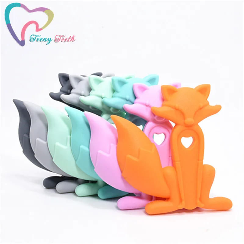 

1 PC Fox Baby Teether Pendant DIY Bebe bijtring Ring Food Silicone Animal Fox Teething Toys Nursing Pacifier Clips Teethers