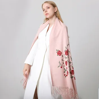 

All seasons Warm Napped Wrap brushed wraps Cotton Square Scarf Lace Embroidery Soft Elegant Wedding Evening Party Scarf Shawl