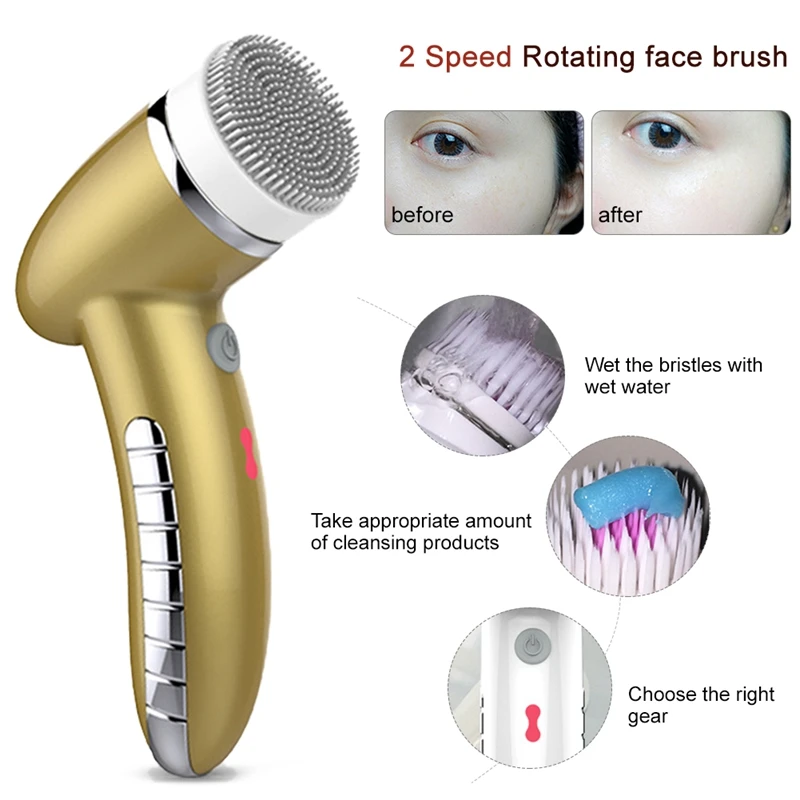 Розовый 4 в 1 Электрический Женский безопасная моющаяся Очищающая щетка для лица IPX6 USB женский Электрический аппарат для чистки лица