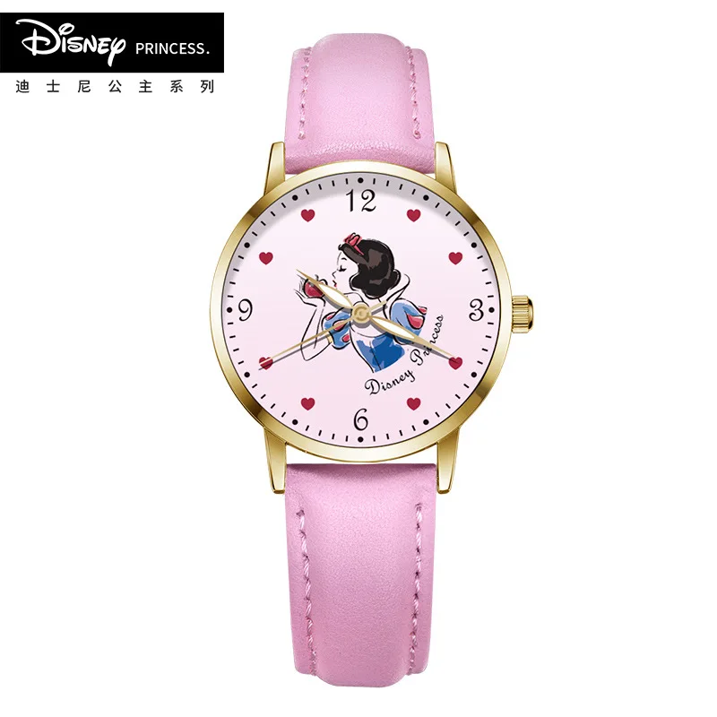 Брендовые детские наручные часы disney для девочек, кварцевые детские часы из натуральной кожи, водонепроницаемые часы для девочек-принцесс - Цвет: DSN1903