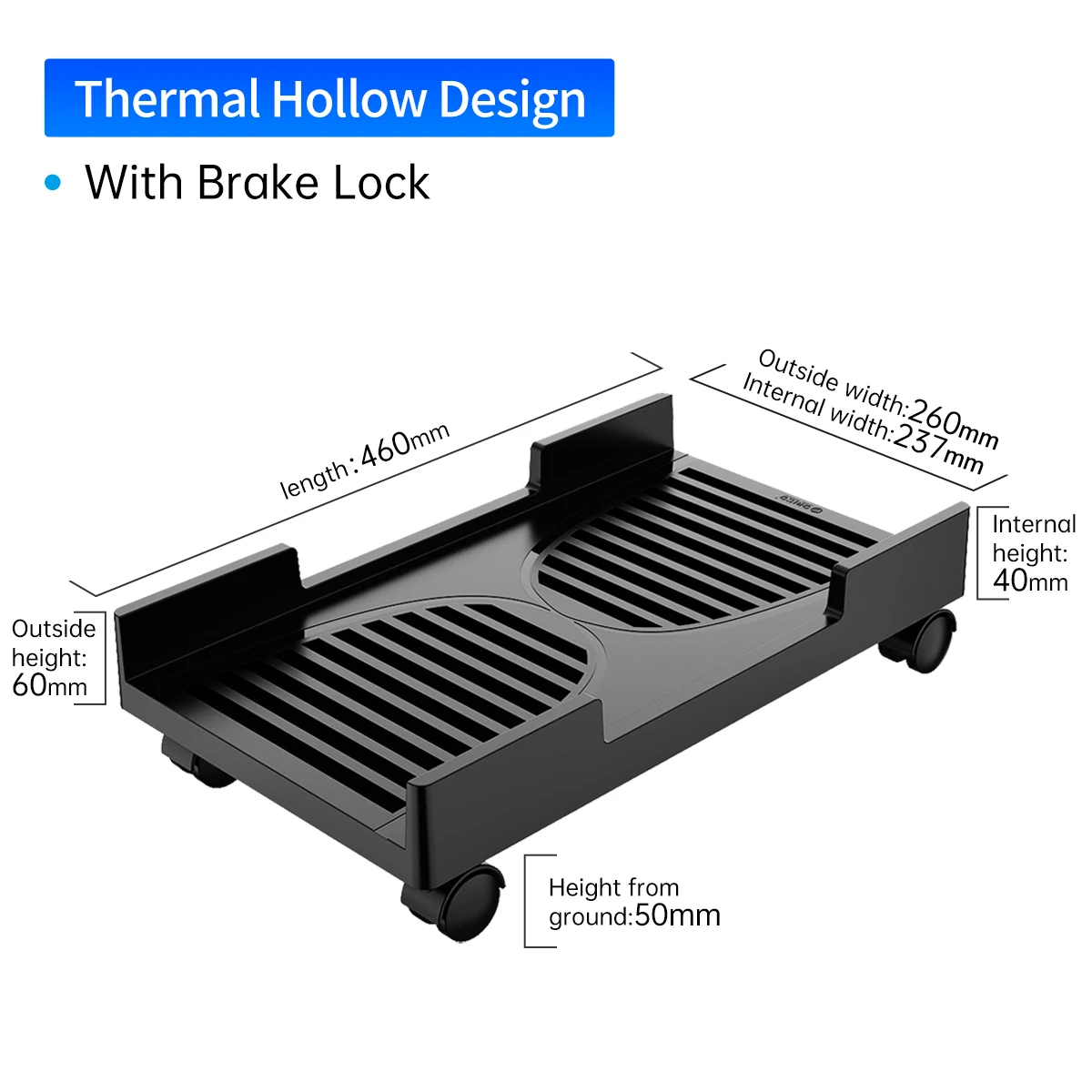 ORICO Mobile Adjustable Computer Tower Holder Computer CPU Stand Cart with Braking Lock Wheels Stand For PC Computer Cases