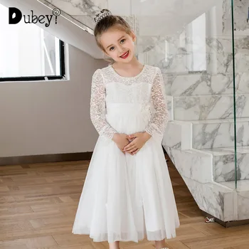 

Flower Girl New White Lace Tulle Princess Dress Elegant New Years Eve Dress Ankle-Length Thanksgiving Dress for 11-12 Years Girl