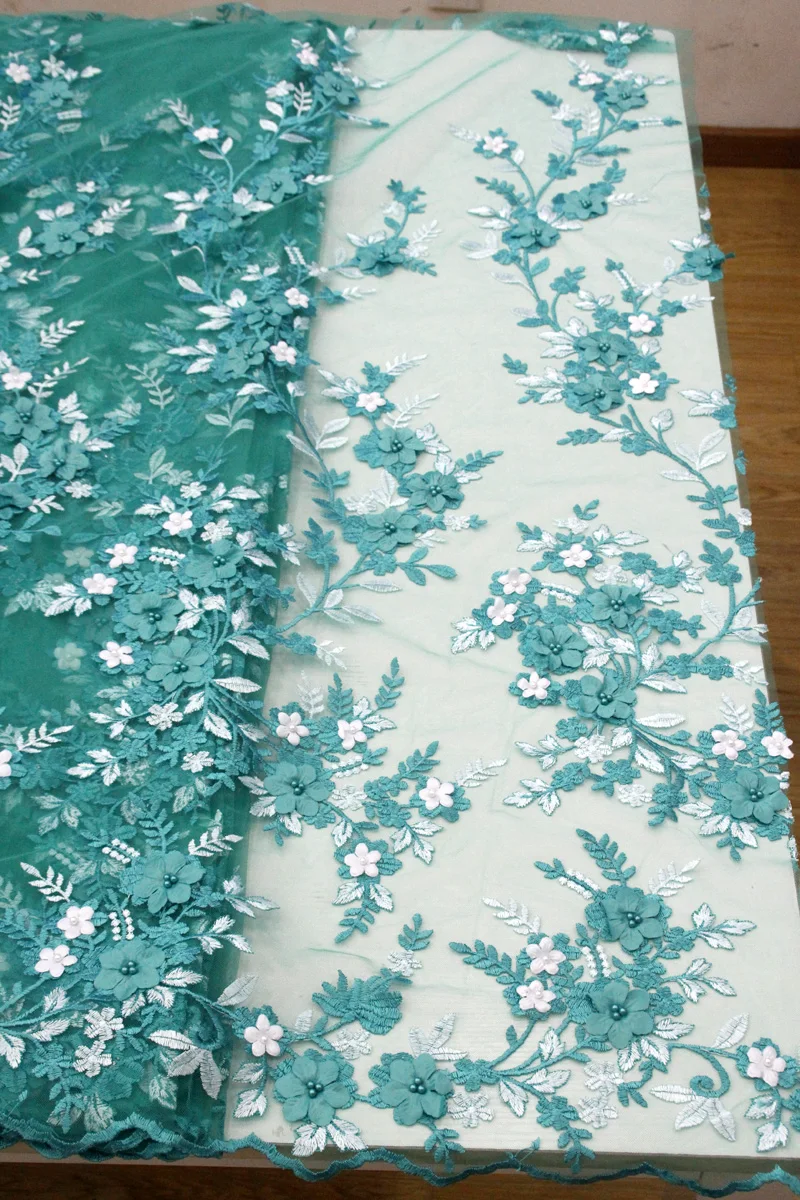 

Nigeria Beaded Lace Fabric 2019 High Quality Lace Aqua French Net Fabric African Embroidery Fabric for Nigerian Women Dress