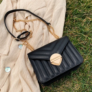 

Fashion Thread Woman PU Leather Shoulder Bag Chain Flap Black Crossbody Bag Versatile Purses And Handbags Bolsa Feminina Sac