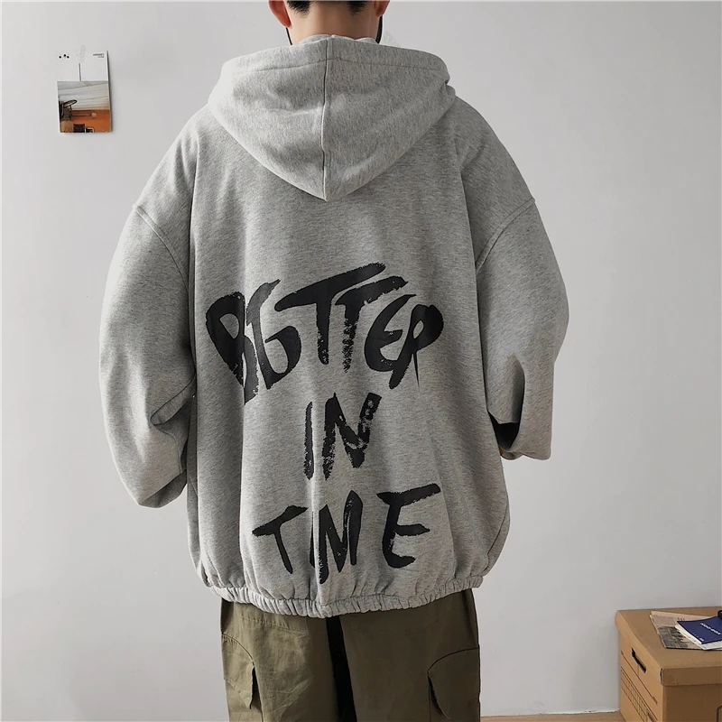 

2019 Autumn And Winter Men's New Casual Solid Color Letter Pattern Printing Hooded Zipper Loose Temperament Trend Cotton Hoodies
