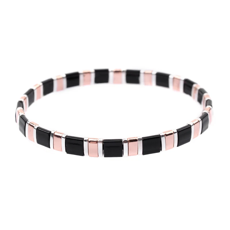 23-Black Rose Gold 28 цветов, богемные браслеты Miyuki для женщин, модные массивные ювелирные изделия в стиле бохо, японские бусины Miyuki Delica Tila, эластичный браслет BC332 - Окраска металла: 23-Black Rose Gold