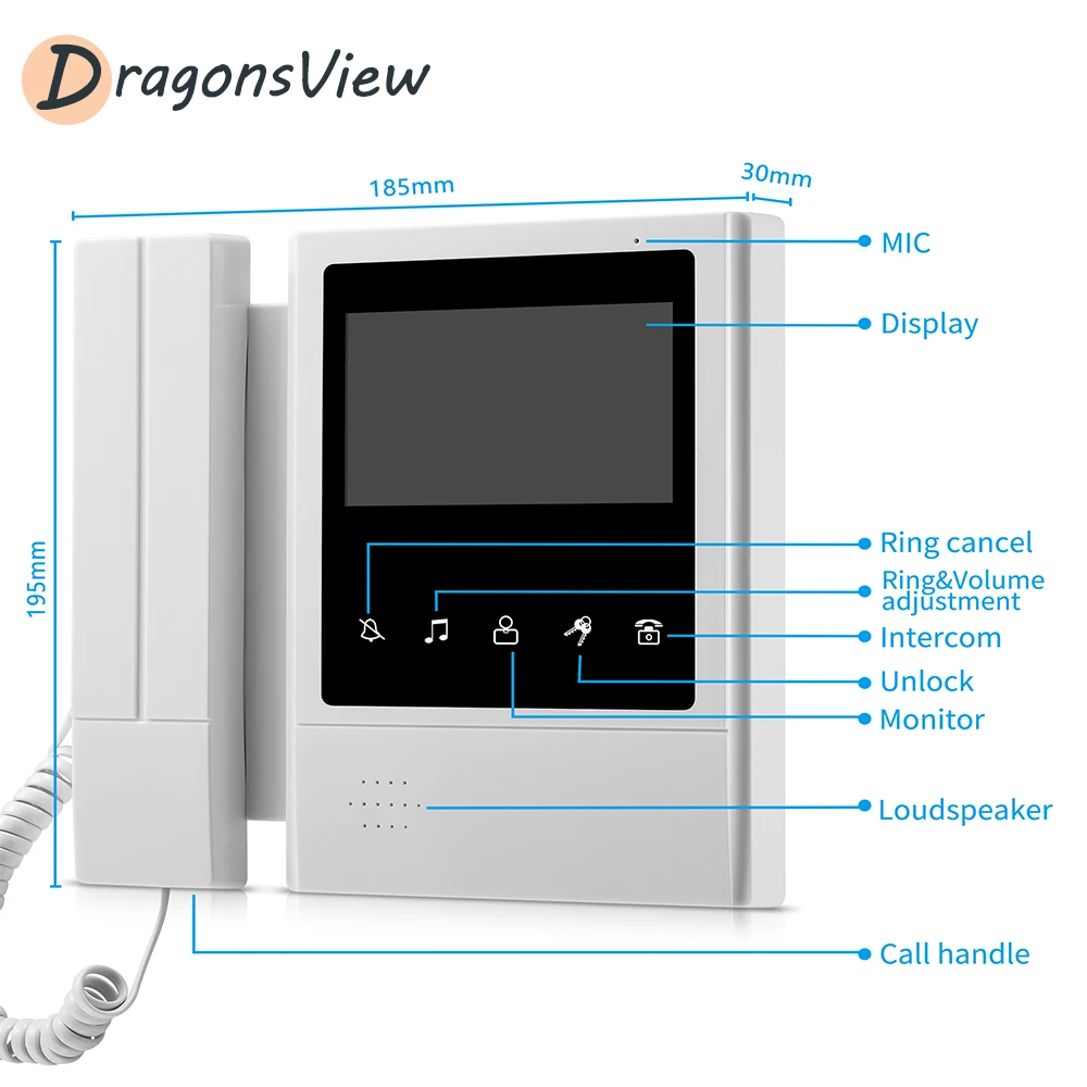 Видеодомофон Dragonsview 4 3 дюйма с 2 камерами 1000 TVL для виллы|Видеодомофон| |