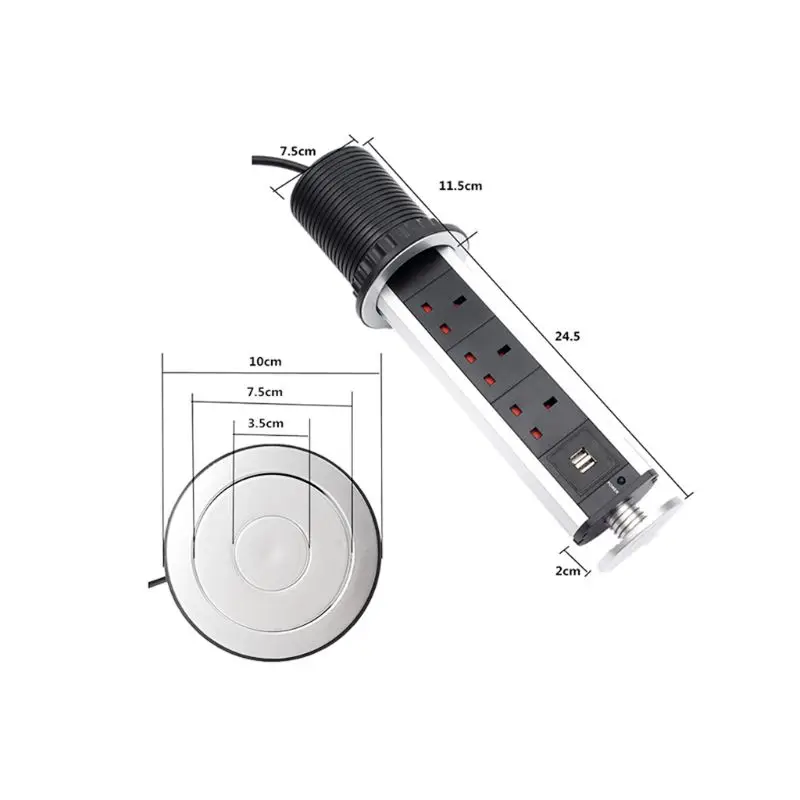 Британский стандарт 3 позиции с USB Настольная подъемная Вертикальная Розетка офисная Скрытая настольная розетка