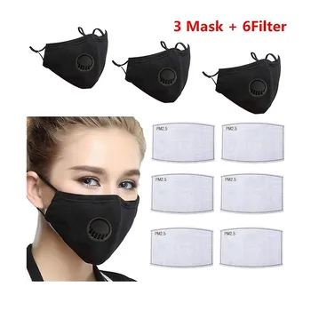 

Unisex 3pcs Topmask +6pcs Filters Dust facemask Washable Pm2.5 s With Adjustable Straps Safety Facemask Unisex Health Care