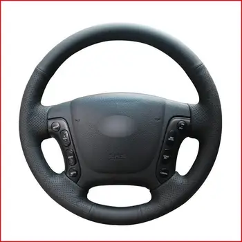 

For Hyundai Santa Fe 2007-2010 Custom Made Anti Slip Black Leather Car Steering Wheel Cover Anti-slip fit all season design