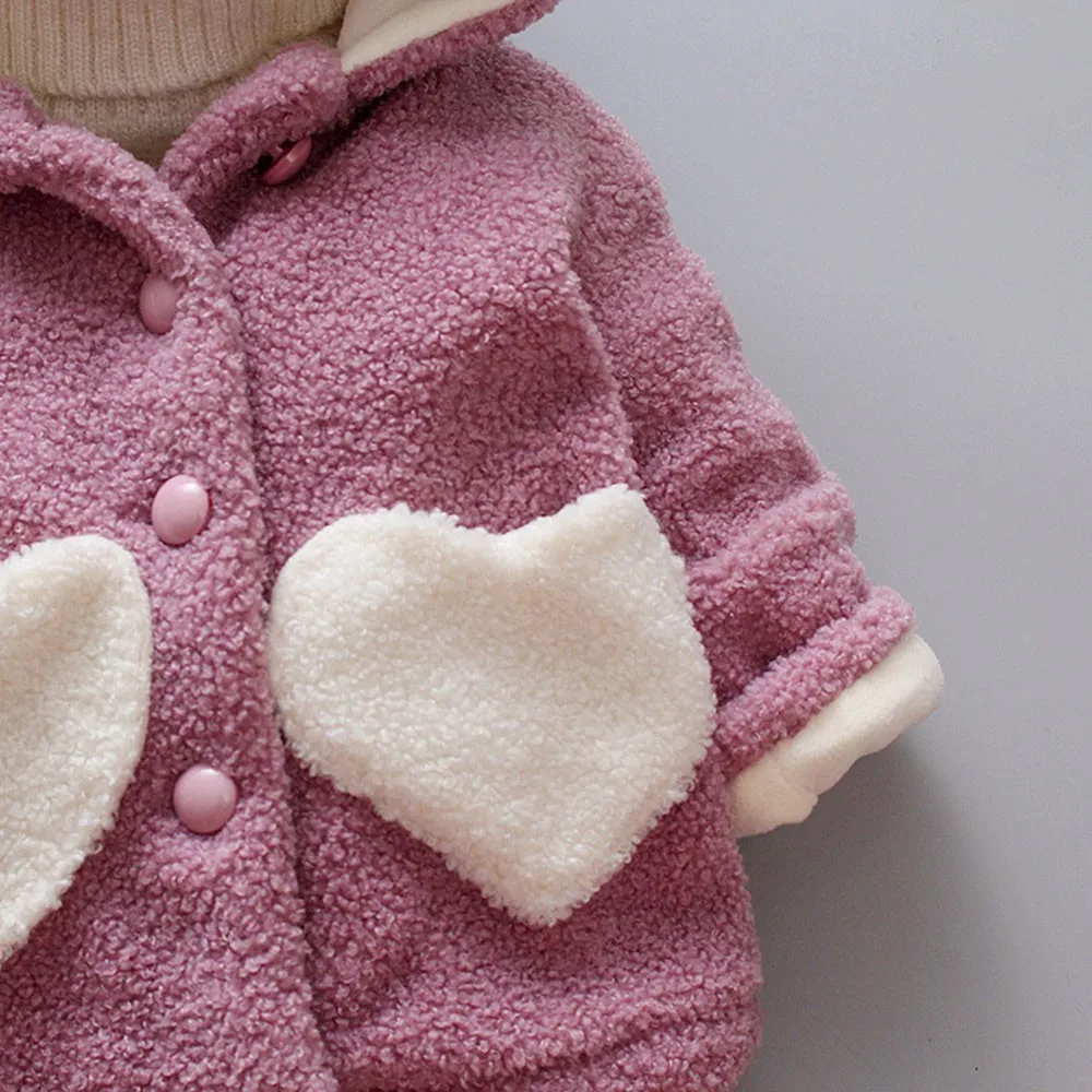Зимние толстовки кофты с капюшоном детское осенне-зимнее пальто теплое плотное пальто с длинными рукавами и рисунком сердца верхняя