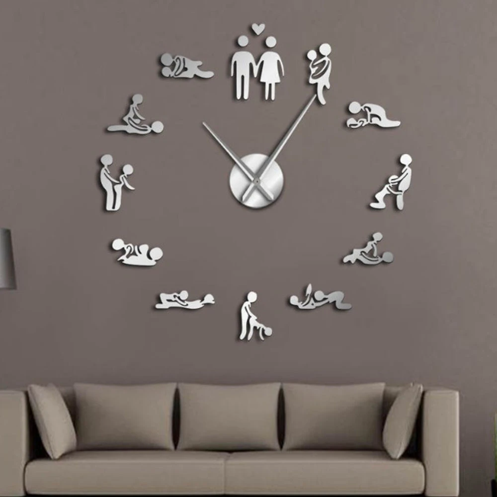 Sex Love Position Mute Wall Clock Bachelorette Game Sexy Kama Sutra 3D DIY Clock Watch Funny Adult Room Decor Sticker Art New