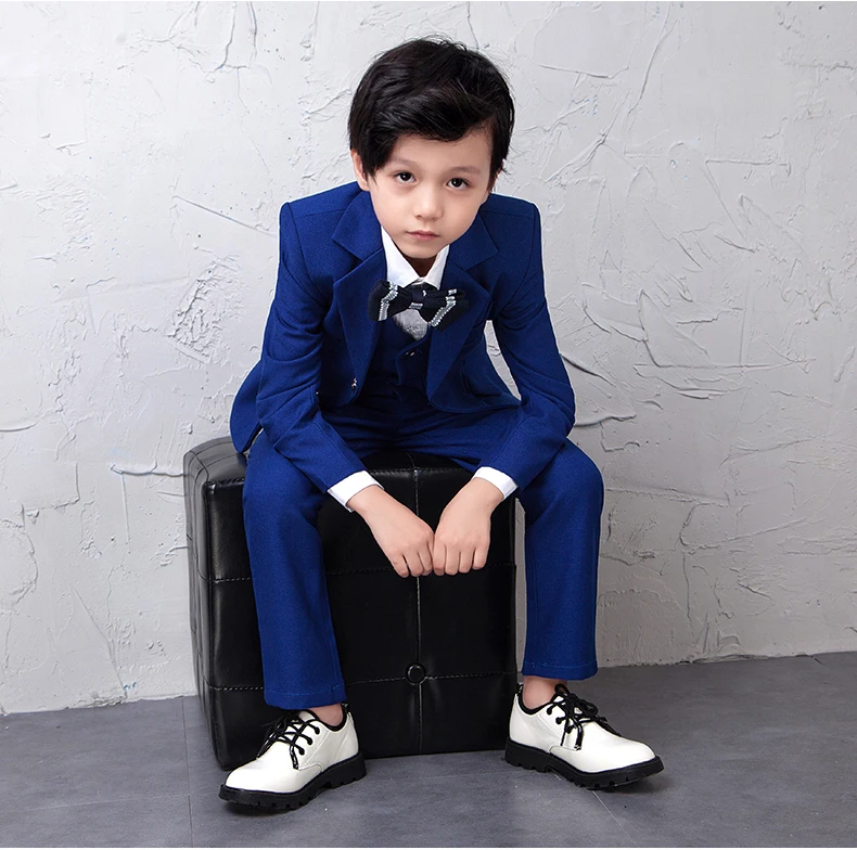 Blue-5PCS YuanLu, Детский костюм для мальчиков, Свадебный Блейзер, пиджак, официальные вечерние костюмы синего цвета, детская одежда в британском стиле - Цвет: Blue-5PCS