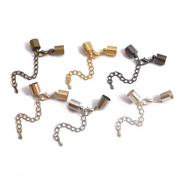 

10pcs/lot 5mm Cord clips End Caps With Lobster Clasps Chain Fit Round Leather Cord Connectors For Jewelry Making Supplies DIY