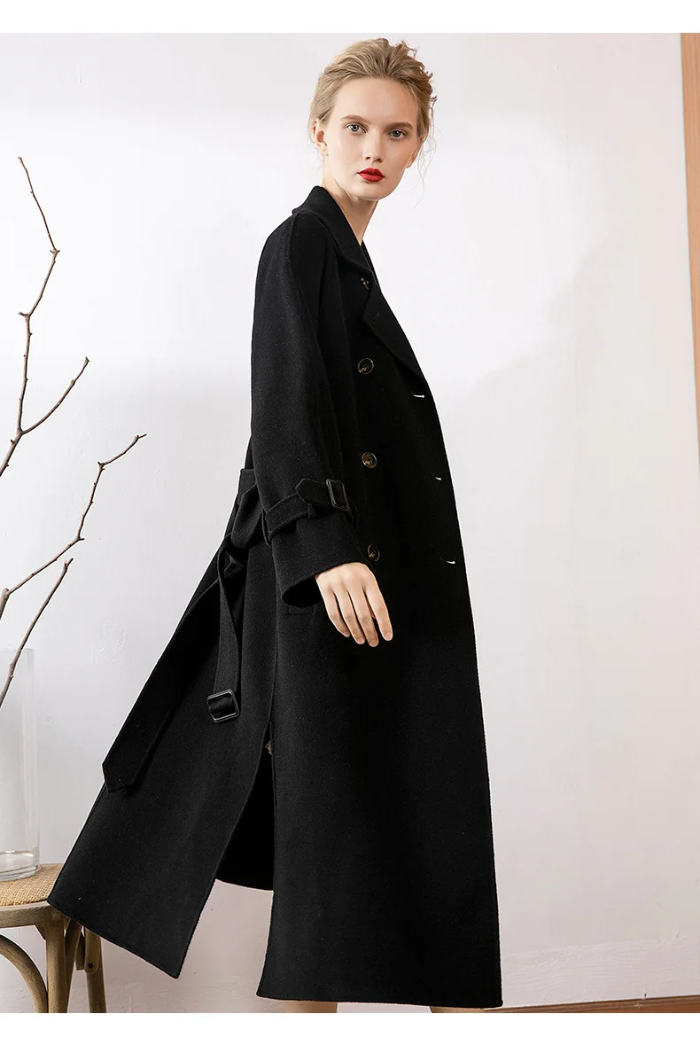women's winter overcoats black white Double-sided wool cashmere outwear autumn plus size ladies fashion long sexy free ship