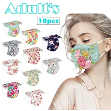 10/50pc Mascarillas For Adult Flower Print Designer Mask For Face Masque Jetables Adult Disposable Face Mask Mascarillas Маска