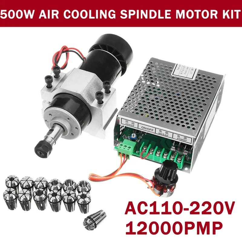 

Air Cooling Spindle Motor 500W 110V-220V Engraving Machine Router+52mm Clamps+Speed Governor ER11 Power Supply CNC Milling
