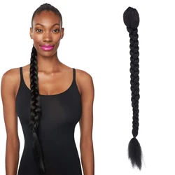 26inch Long Kinky Straight Jumbo Box Braid Drawstring Ponytail Synthetic Pony Tail Hairpiece for Women Clip in Hair Extension