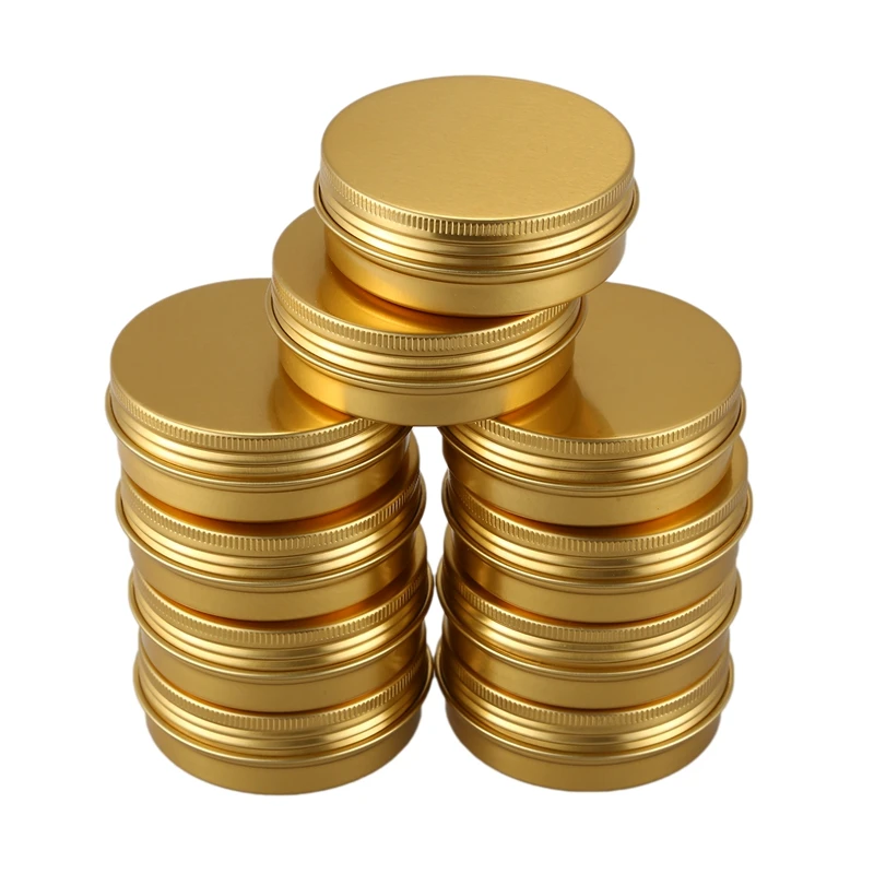 

TOP!-10Pcs Cans Screw Top Containers Aluminum Round Cans Travel Tins Storage Jar Food Tins Containers Tins With Lids,Gold