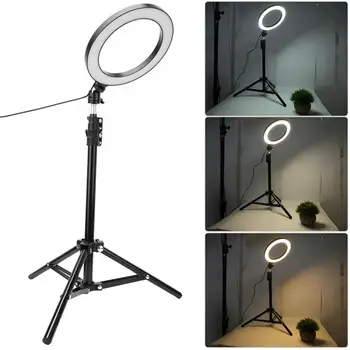 

20cm Photography Dimmable LED Selfie Ring Light Video Live USB Lamp with Phone Holder Tripod Phone Light
