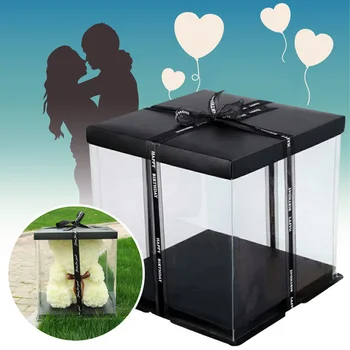 

Beautiful Wrapping Gift Case PVC Party Wedding DIY Festival Foldable Flower Box Bear Living Room Gift Box Valentine'S Day Rose