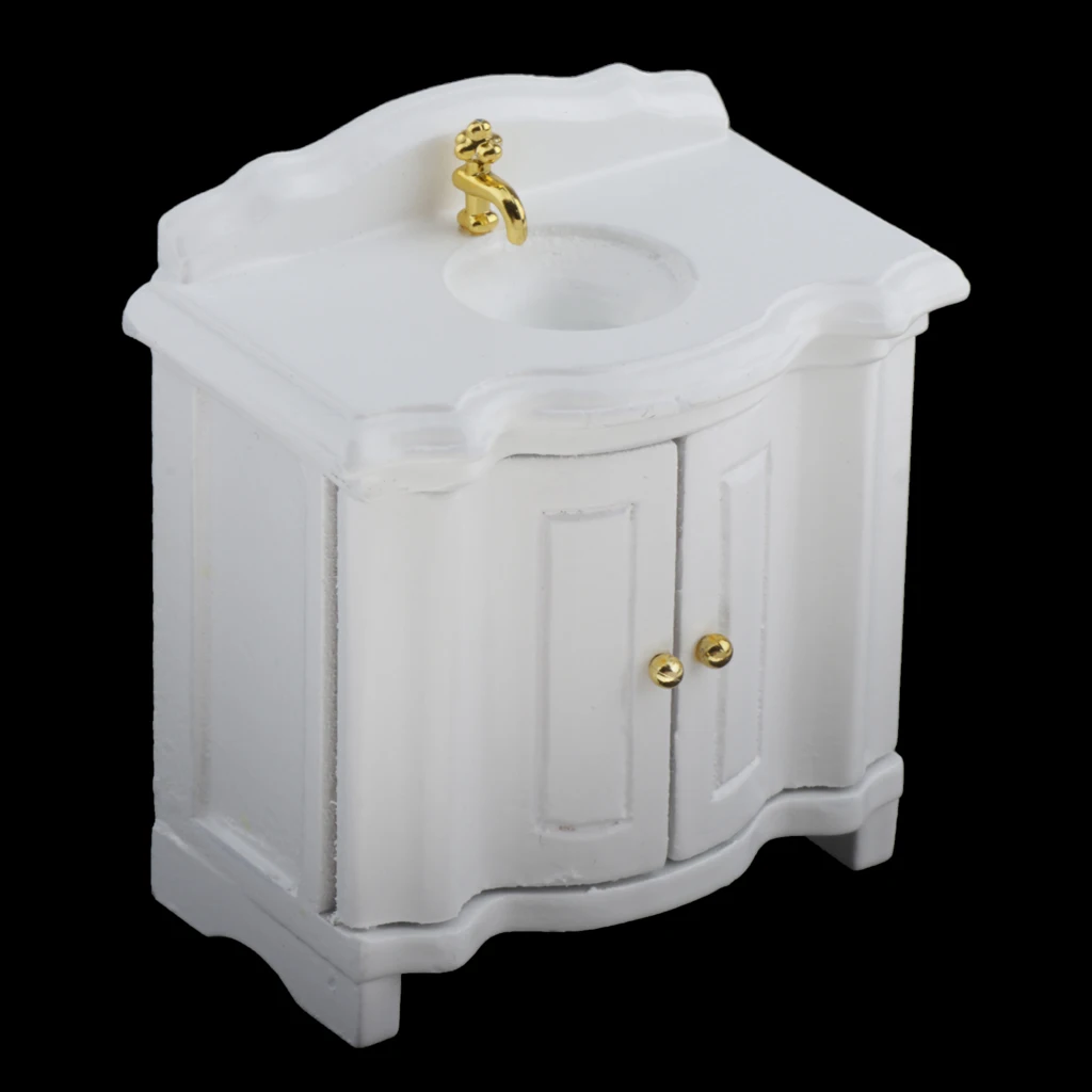 1/12 Doll House Miniatures White Washstand Wash Basin Sink Cabinet Furniture Toy 5
