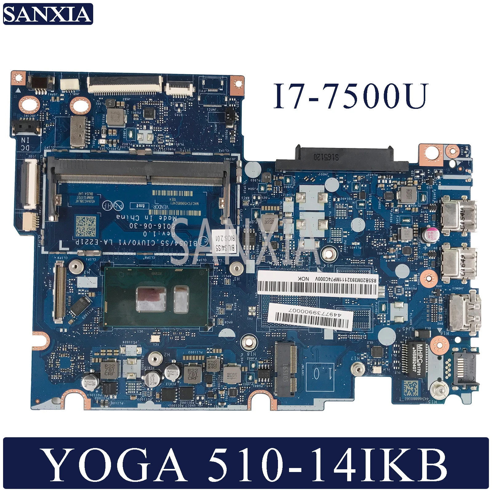 Greatest  KEFU LA-E221P Laptop motherboard for Lenovo YOGA 510-14IKB Flex4-1480 original mainboard I7-7500U