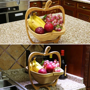 

Bowl Portable Fruit Basket Vegetable Bedroom Kitchen Novelty Foldable Organizer Stores Flat Decoration Home Bamboo Collapsible