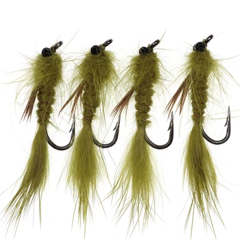 

4PCS #10 Olive Living Dragon Fly Nymph Streamer for Trout Fly Fishing Tackle Bait Lure