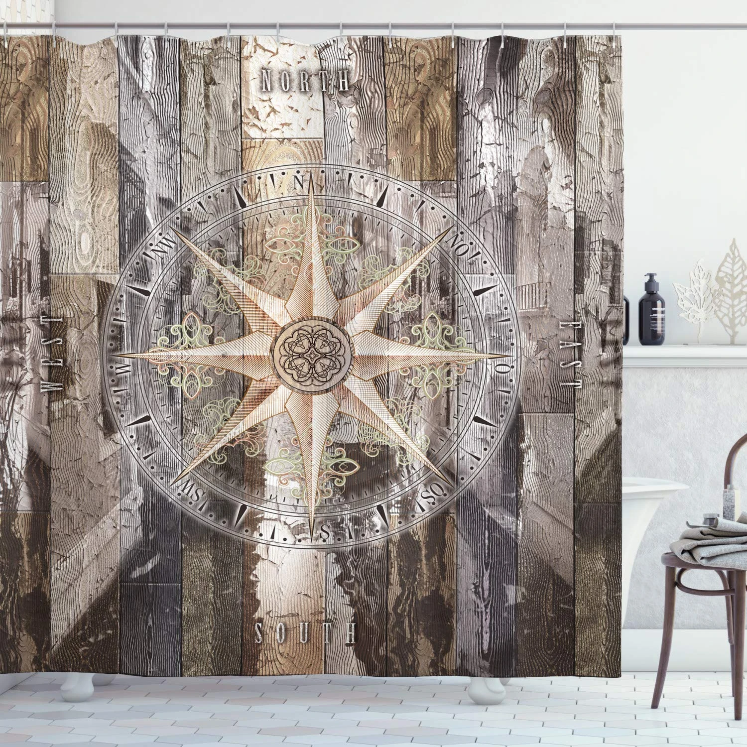 Marine Life Navy Sea Life Yacht Theme Colored Wood Backdrop Rudder Like Compass Marine Bathroom Decor Light Brown Shower Curtains Aliexpress
