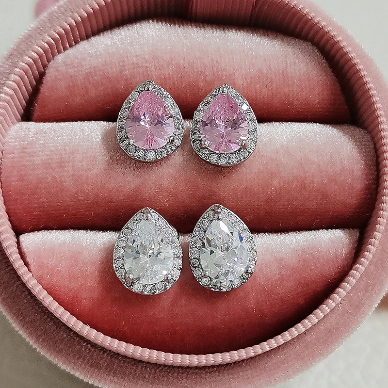 2021 New Arrivals Fashion Luxury 925 Sterling Silver Zircon Stud Pink Earing Earrings for Women Girl Party Gift Jewelry Z7 - Image 2