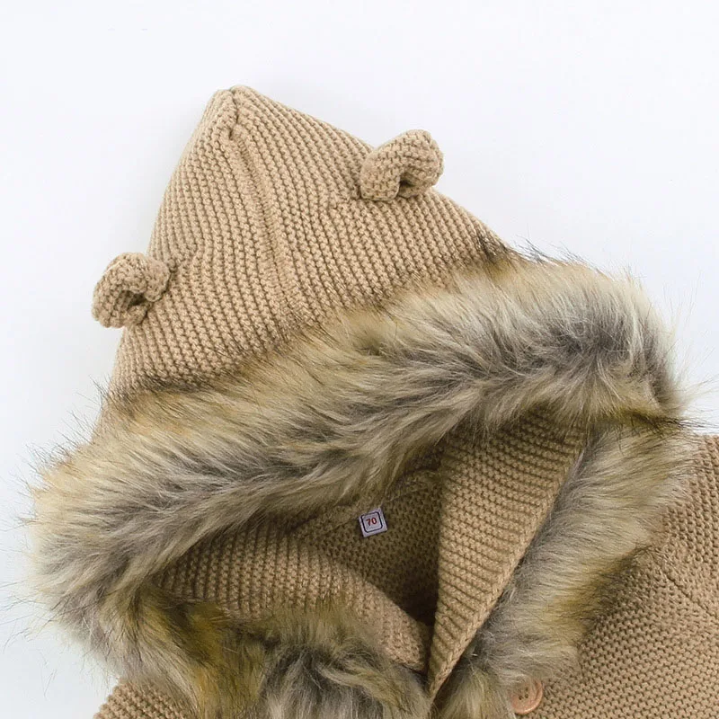 Горячая Распродажа, Детская вязаная шерстяная Толстая куртка с капюшоном для новорожденных мальчиков и девочек детское пальто унисекс теплая верхняя одежда