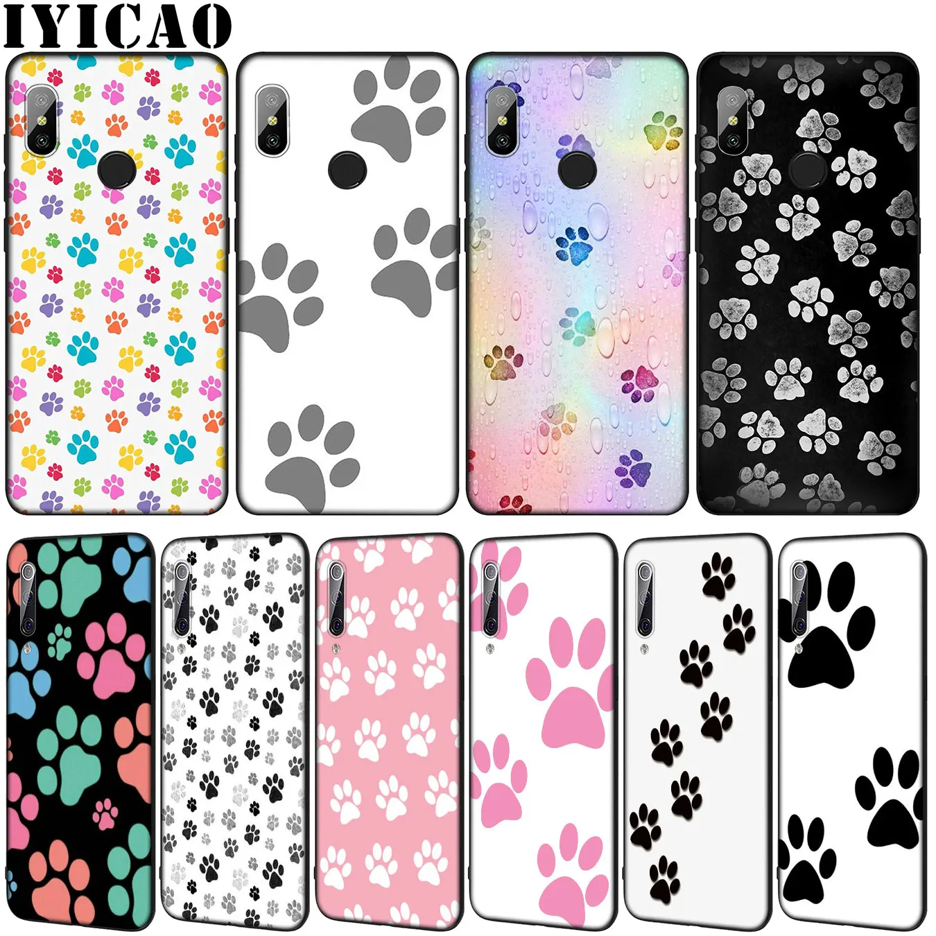 IYICAO Dog Footprint Paw Soft Silicone Phone Case for Xiaomi Mi 10 9 9T A3 Pro 8 SE A2 Lite A1 6 CC9 CC9E pocophone f1 Mi10 | Мобильные