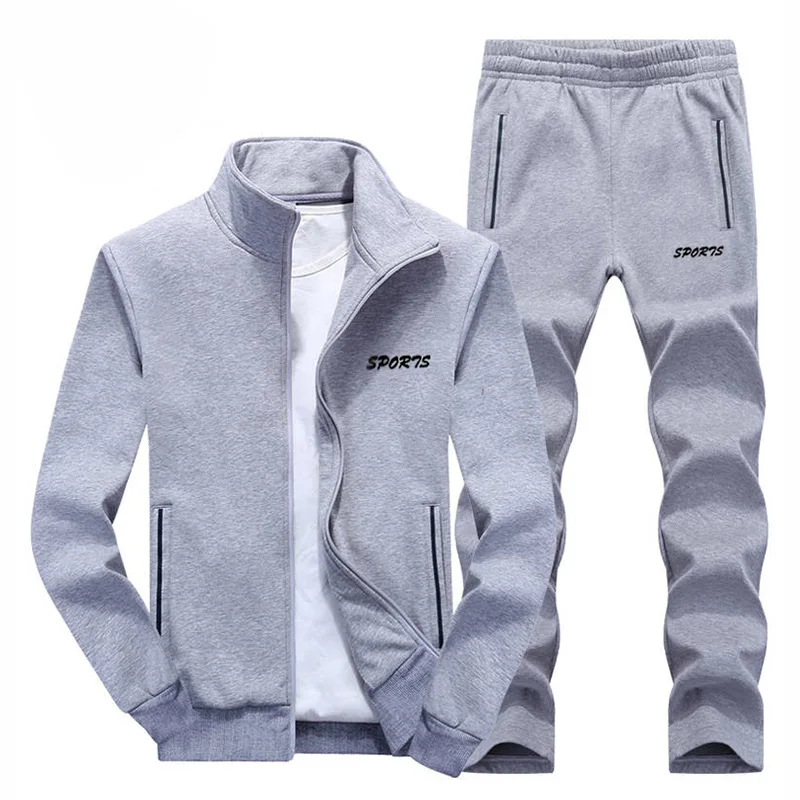 Discount Sportswear Tracksuits Men Sets Polyester Sweatshirt Sporting Fleece 2019 Gyms Clothing 2PCS Jacket+Pants Casual Men's Track Suit
