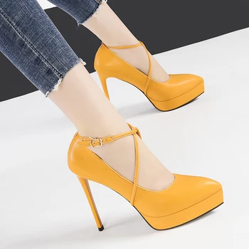 

high heels sexy yellow platform sandals stiletto sandalias plataforma mujer fashion party shoes woman shallow sandal NO.55 Shoes