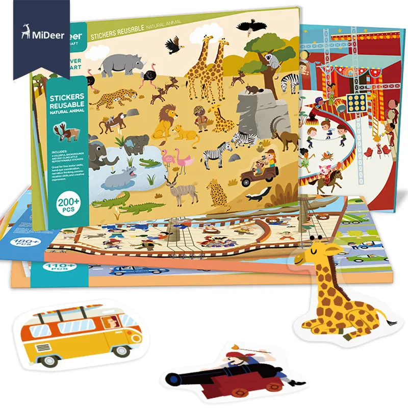 Ceny MiDeer nowe naklejki wielokrotnego użytku Book pad do grania kolekcja zabawki edukacyjne dla dzieci puzzle dla dzieci prezent wymienne sceny tła