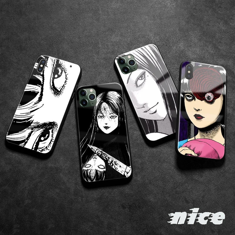 Junji Ito Tees Horror cartoon For Apple iPhone SE 6 6s 7 8 Plus X XR XS 11 Pro MAX Soft silicone glass phone case shell cover Junji Ito Tees Horror cartoon For Apple iPhone SE 6 6s 7 8 Plus X XR XS 11 Pro MAX Soft silicone glass phone case shell cover