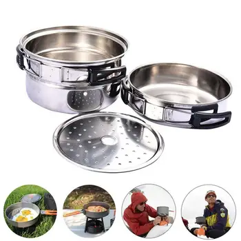 

Camping Cookware Strong 4pcs Stainless Steel Silver Suit Tool Travel Cooking Picnic Pot Pan Hike Outdoor Pot