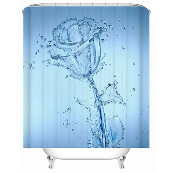 

Blue Shower Curtain Rose Flower Toilet Cover Rugs Bathroom Comfortable